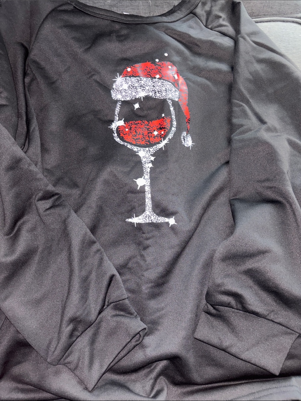 Black Holiday Wine Glass Sweater - Festive Red Accent